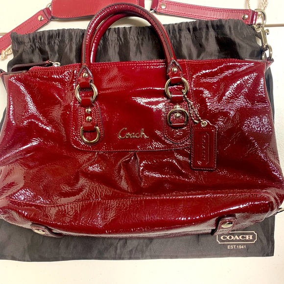 shiny red coach purse